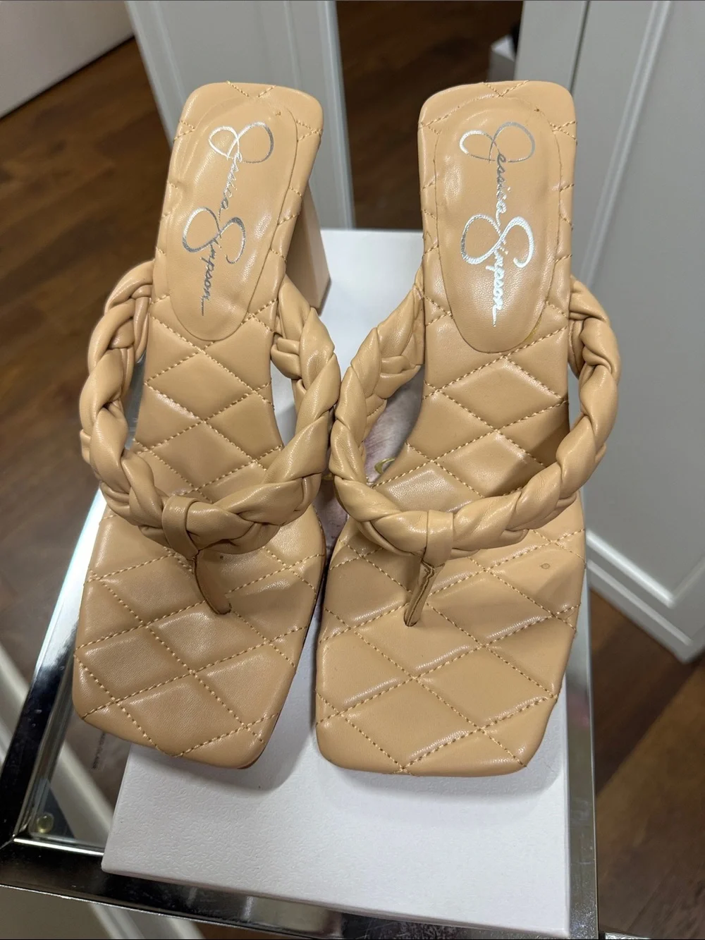 Jessica Simpson Tan Braided Quilted Thong Sandals size 9 1/2 in Buff color